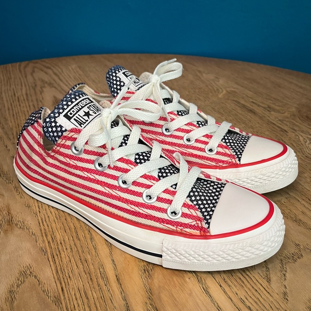 Converse All Star Low Top Sneakers Red, White & Blue Flag Print